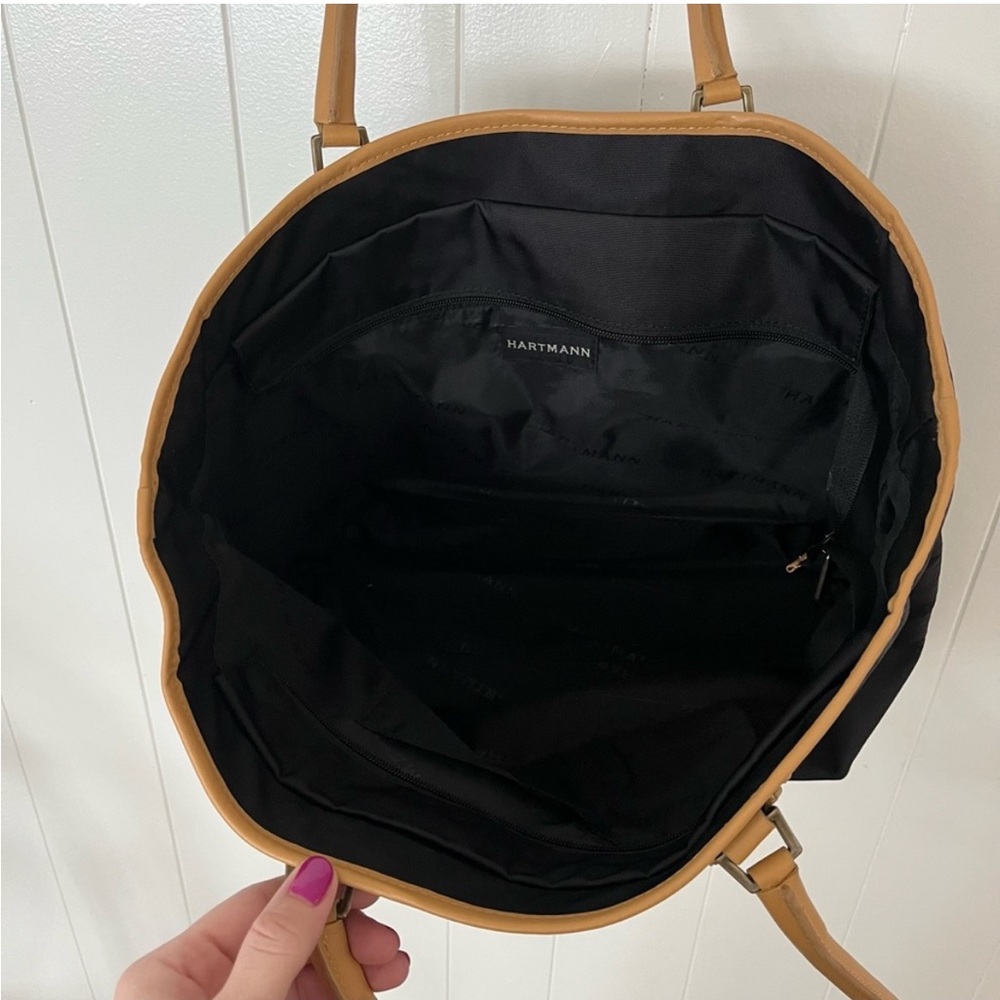 Hartmann XL Large Canvas Leather Tote Bag Purse Travel Black Tan 18” x 12” x 6” - Picture 10 of 12